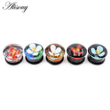 Transparent Round Glass Flower Ear Gauges Tunnel Plug Flesh Stretcher