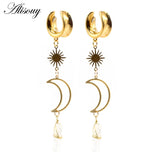 Natural Stone Ear Weights Stainless Steel Saddle Piercing Jewelry
