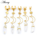 Natural Stone Ear Weights Stainless Steel Saddle Piercing Jewelry