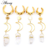 Natural Stone Ear Weights Stainless Steel Saddle Piercing Jewelry