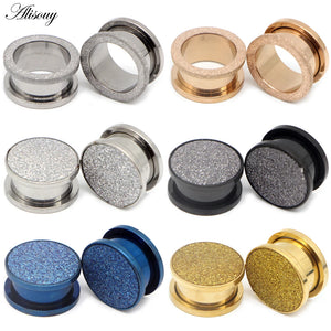 Glitter Frosted Rose Ear Plug Flesh Gauges Body Jewelry