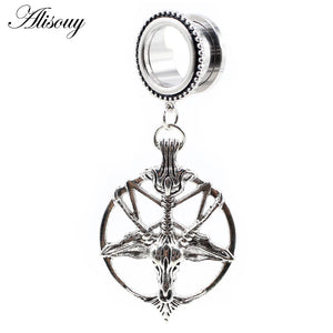 Gothic Stainless Steel Goat Head Ear Plugs Tunnels Expander Stretcher