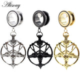 Gothic Stainless Steel Goat Head Ear Plugs Tunnels Expander Stretcher