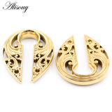 Stainless Steel Retro Pattern Ear Weights Expander Plugs Body Piercing Jewelry
