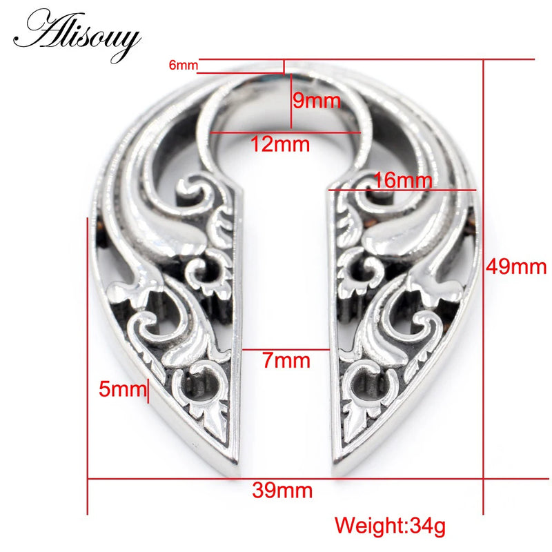 Stainless Steel Retro Pattern Ear Weights Expander Plugs Body Piercing Jewelry