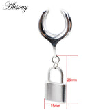 Stainless Steel Couple Lock Stone Pendant Ear Tunnel Plug Expander