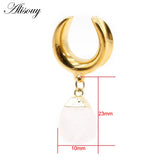 Stainless Steel Couple Lock Stone Pendant Ear Tunnel Plug Expander