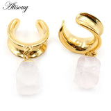 Stainless Steel Couple Lock Stone Pendant Ear Tunnel Plug Expander