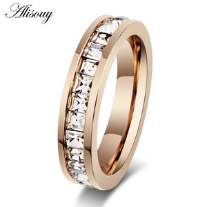 Steel Princess Cut CZ Ring Rose Gold Filled Women's Wedding Band Size 5-10