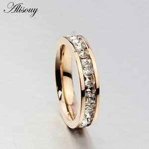 Steel Princess Cut CZ Ring Rose Gold Filled Women's Wedding Band Size 5-10
