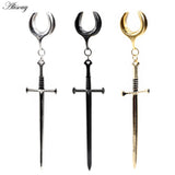 Stainless Steel Sword Cross Pendant Ear Tunnel Plug Expander Stretchers Gauges