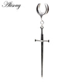 Stainless Steel Sword Cross Pendant Ear Tunnel Plug Expander Stretchers Gauges