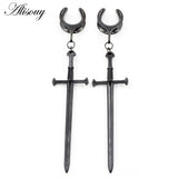 Stainless Steel Sword Cross Pendant Ear Tunnel Plug Expander Stretchers Gauges