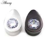 1pc Water Drop Zircon Ear Tunnels Stainless Steel Plugs Gauges Earrings