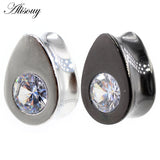 1pc Water Drop Zircon Ear Tunnels Stainless Steel Plugs Gauges Earrings