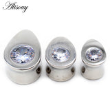 1pc Water Drop Zircon Ear Tunnels Stainless Steel Plugs Gauges Earrings