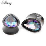 8-25mm Stainless Steel Zircon Water Drop Ear Tunnels Plugs Gauges