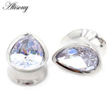 8-25mm Stainless Steel Zircon Water Drop Ear Tunnels Plugs Gauges