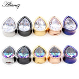 8-25mm Stainless Steel Zircon Water Drop Ear Tunnels Plugs Gauges