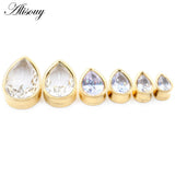 8-25mm Stainless Steel Zircon Water Drop Ear Tunnels Plugs Gauges