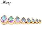 8-25mm Stainless Steel Zircon Water Drop Ear Tunnels Plugs Gauges