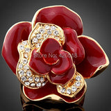 Rose Flower Ring With Austria Crystals Wedding Rings For Women Girls Lovers' Gif