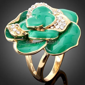Rose Flower Ring With Austria Crystals Wedding Rings For Women Girls Lovers' Gif