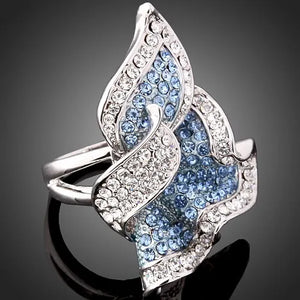 Wedding Jewelry Alloy Crystal Rhinestone Leaf Ring for Women