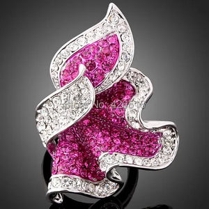 Wedding Jewelry Alloy Crystal Rhinestone Leaf Ring for Women