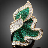 Wedding Jewelry Alloy Crystal Rhinestone Leaf Ring for Women