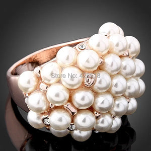 Rose Alloy Pearl Beads Ball Wedding Rings For Women