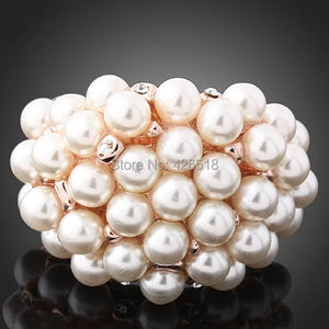 Rose Alloy Pearl Beads Ball Wedding Rings For Women