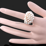Rose Alloy Pearl Beads Ball Wedding Rings For Women