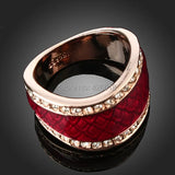 Rose Red Enamel Wedding Ring with Crystals - Women's Party Jewelry