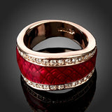 Rose Red Enamel Wedding Ring with Crystals - Women's Party Jewelry