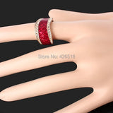 Rose Red Enamel Wedding Ring with Crystals - Women's Party Jewelry