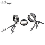 Stainless Steel Cross Chain Dangle Ear Tunnel Plug Stretcher Gauges