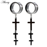 Stainless Steel Cross Chain Dangle Ear Tunnel Plug Stretcher Gauges