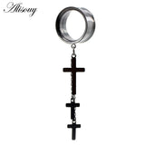 Stainless Steel Cross Chain Dangle Ear Tunnel Plug Stretcher Gauges