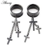 Stainless Steel Cross Chain Dangle Ear Tunnel Plug Stretcher Gauges