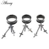 Stainless Steel Cross Chain Dangle Ear Tunnel Plug Stretcher Gauges
