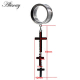 Stainless Steel Cross Chain Dangle Ear Tunnel Plug Stretcher Gauges