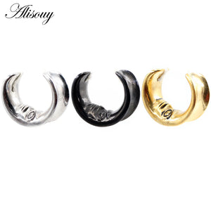 Stainless Steel Moon Human Face Ear Tunnels Plugs Gauges Earrings