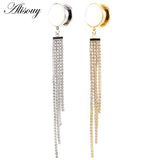 Stainless Steel Stone Tassel Zircon Ear Tunnels Plugs Gauges Piercing Jewelry