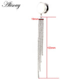 Stainless Steel Stone Tassel Zircon Ear Tunnels Plugs Gauges Piercing Jewelry