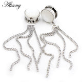 Stainless Steel Stone Tassel Zircon Ear Tunnels Plugs Gauges Piercing Jewelry