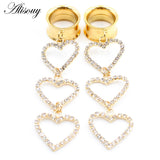 Stainless Steel Zircon CZ Heart Dangle Ear Plugs Gauges