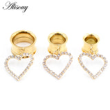 Stainless Steel Zircon CZ Heart Dangle Ear Plugs Gauges
