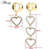 Stainless Steel Zircon CZ Heart Dangle Ear Plugs Gauges
