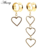 Stainless Steel Zircon CZ Heart Dangle Ear Plugs Gauges